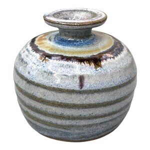 Handcrafted Ceramic Bud Vase Drip Glaze Inkwell Oil Lamp Blue & Earth Tones Mini